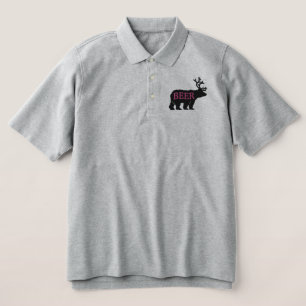 Bear Deer or Beer Embossed Embroidered Statement Embroidered Polo Shirt