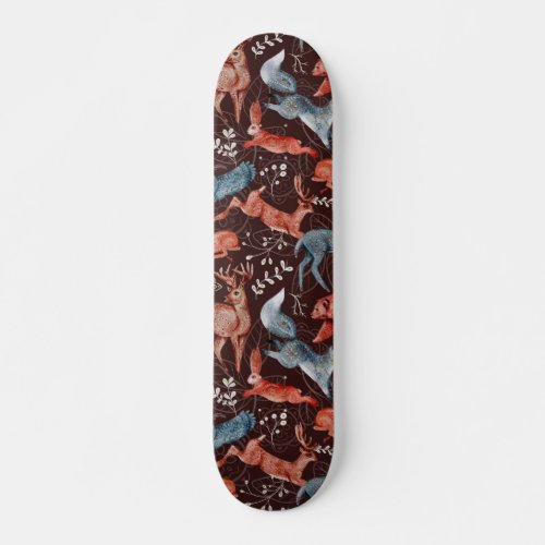 Bear deer owl fox and hare Pattern Skateboard