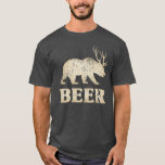 Bear Deer Vintage Beer T-Shirt<br><div class="desc">Bear with deer antlers,  text 'Beer' - distressed design. Funny gift.</div>