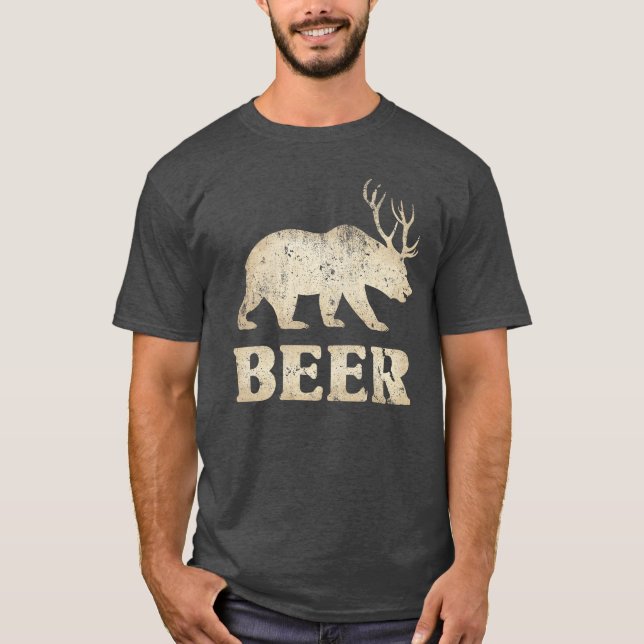 Bear Deer Vintage Beer T-Shirt (Front)