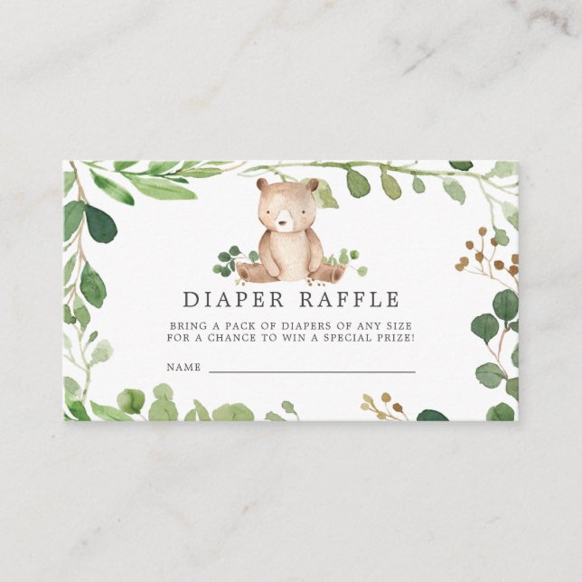 Bear Diaper Raffle Baby Shower Card (Front)