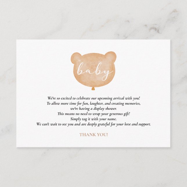 Bear Display Shower Insert Card (Front)