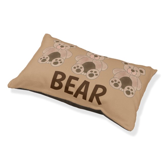 BEAR Dog Brown Tan Teddy Plush Animal Toy Print Pet Bed (Angled)