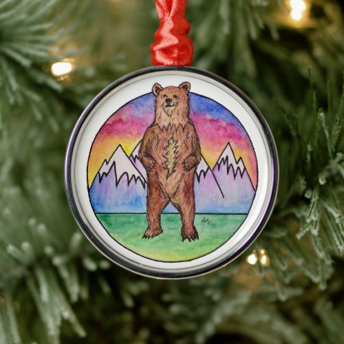 Bear Down from the Mountain Metal Ornament