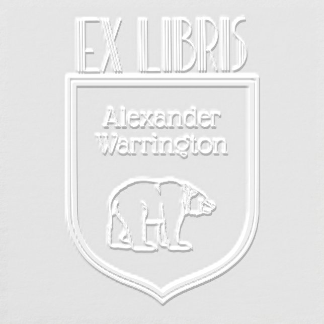 Bear Drawing Art Deco Crest Ex Libris Book Name Embosser (Design)