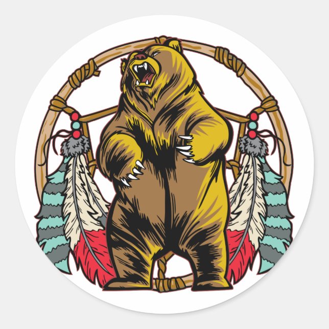 Bear Dreamcatcher Classic Round Sticker (Front)