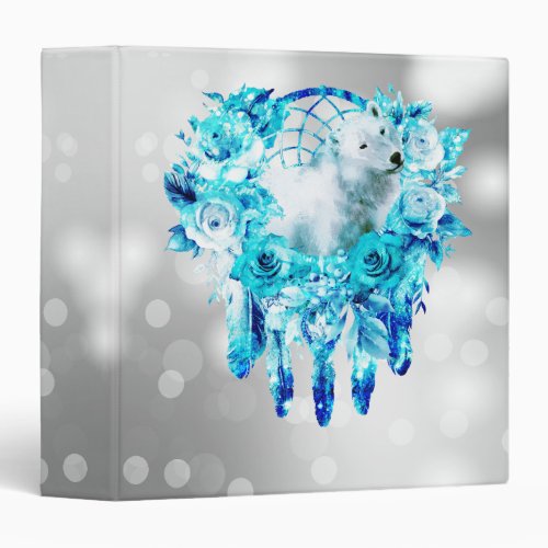 Bear Dreamcatcher Teal Ice Blue Floral 3 Ring Binder