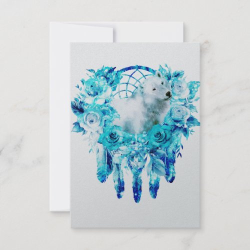 Bear Dreamcatcher Teal Ice Blue Floral Announcement