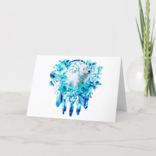 Bear Dreamcatcher Teal Ice Blue Floral Announcement