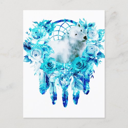 Bear Dreamcatcher Teal Ice Blue Floral Announcement Postcard