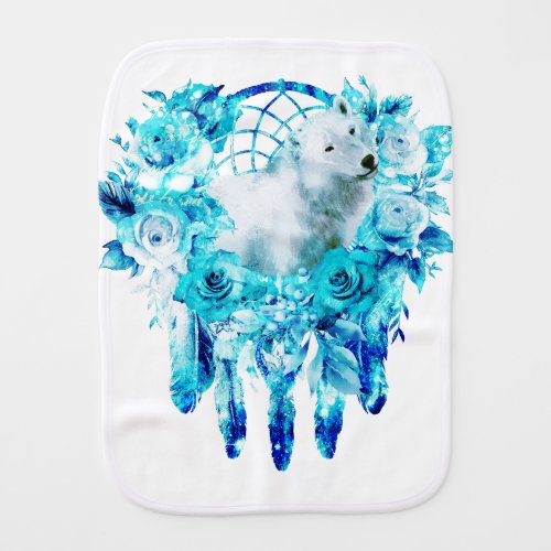 Bear Dreamcatcher Teal Ice Blue Floral Baby Burp Cloth