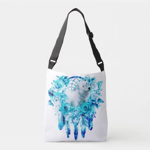 Bear Dreamcatcher Teal Ice Blue Floral Crossbody Bag