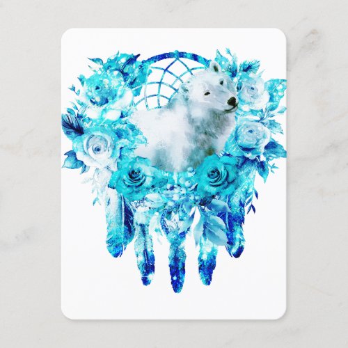 Bear Dreamcatcher Teal Ice Blue Floral Enclosure Card