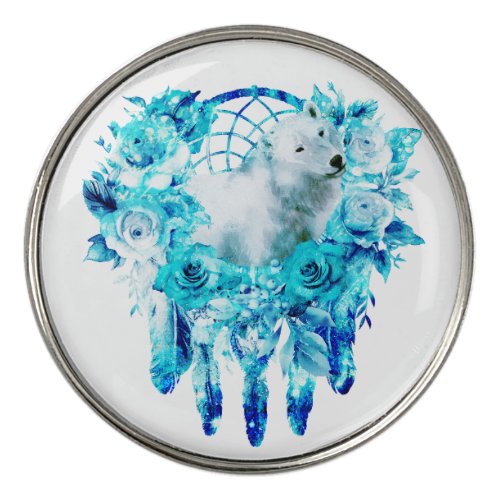 Bear Dreamcatcher Teal Ice Blue Floral Golf Ball Marker