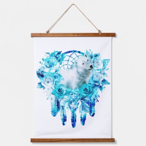 Bear Dreamcatcher Teal Ice Blue Floral Hanging Tapestry