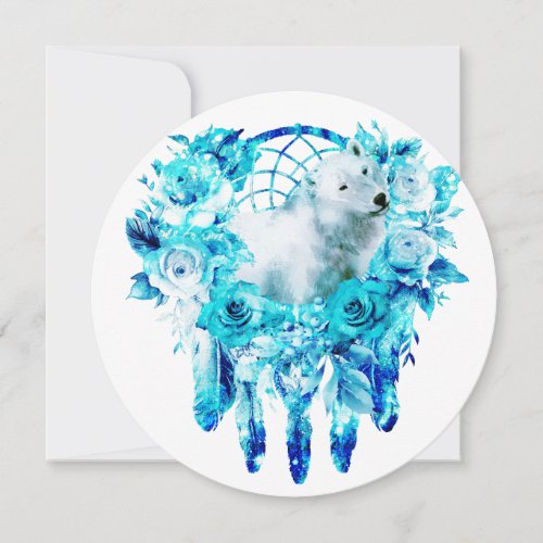 Bear Dreamcatcher Teal Ice Blue Floral Invitation