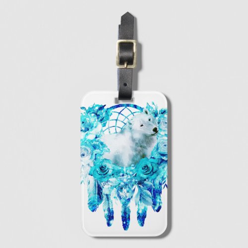 Bear Dreamcatcher Teal Ice Blue Floral Luggage Tag