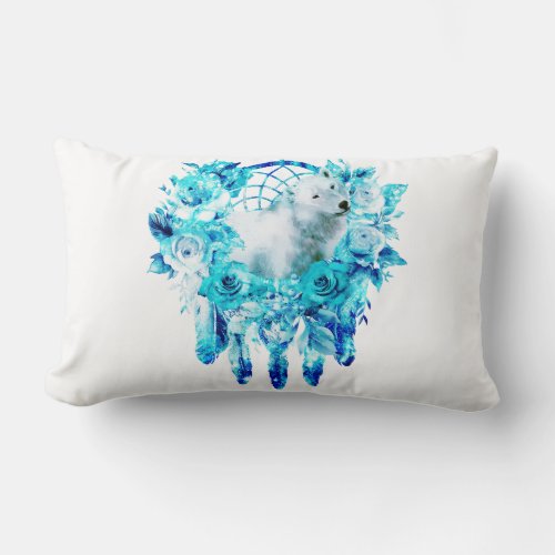 Bear Dreamcatcher Teal Ice Blue Floral Lumbar Pillow