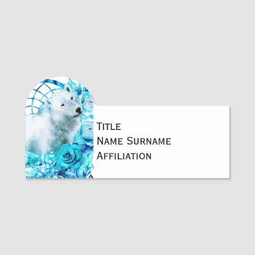 Bear Dreamcatcher Teal Ice Blue Floral Name Tag