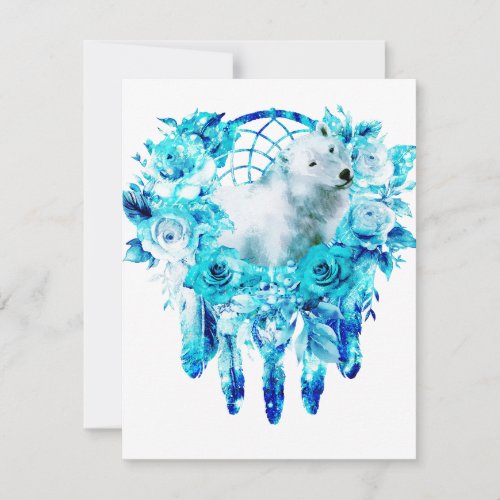 Bear Dreamcatcher Teal Ice Blue Floral Note Card