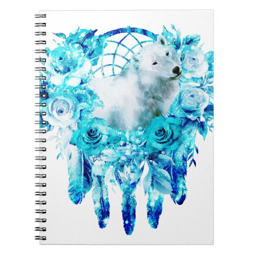 Bear Dreamcatcher Teal Ice Blue Floral Notebook