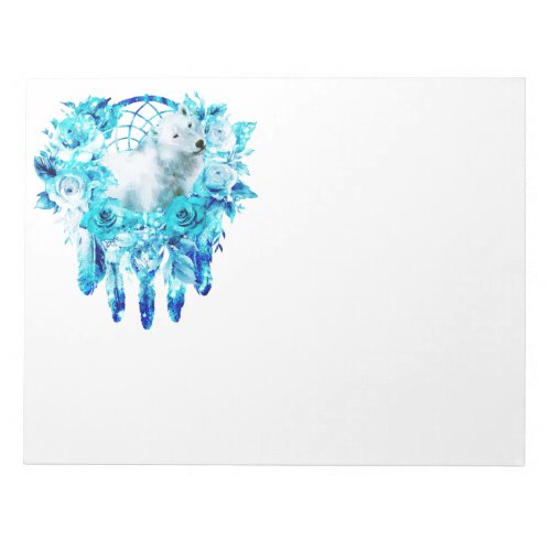 Bear Dreamcatcher Teal Ice Blue Floral Notepad