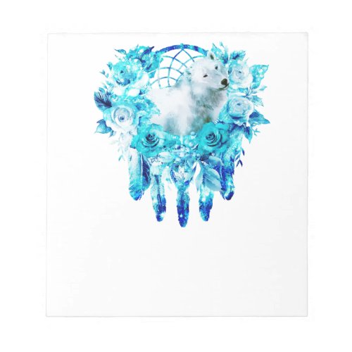 Bear Dreamcatcher Teal Ice Blue Floral Notepad