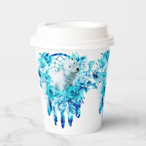 Bear Dreamcatcher Teal Ice Blue Floral Paper Cups