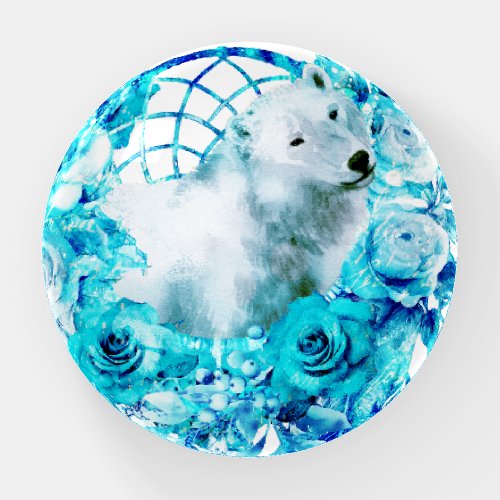 Bear Dreamcatcher Teal Ice Blue Floral Paperweight