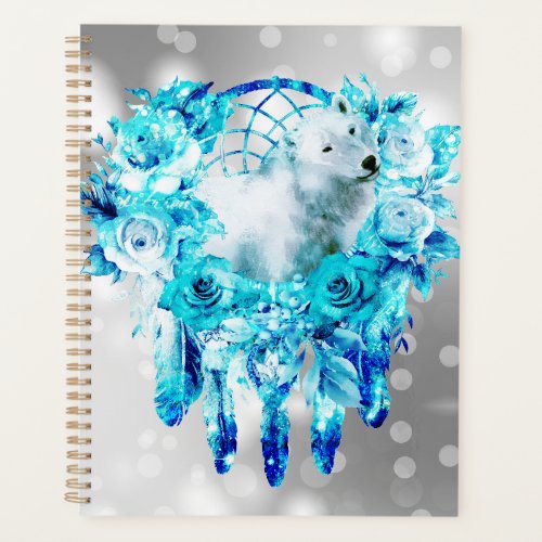 Bear Dreamcatcher Teal Ice Blue Floral Planner