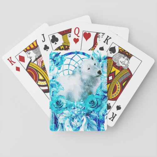 Bear Dreamcatcher Teal Ice Blue Floral Poker Cards