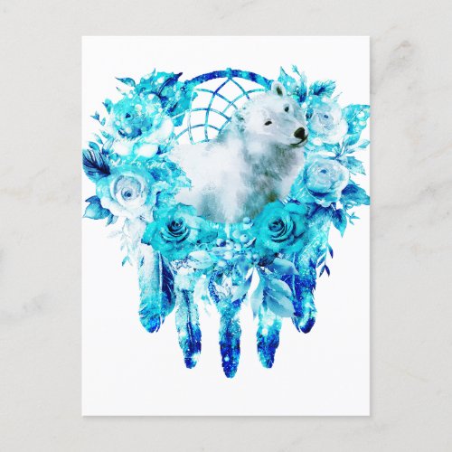 Bear Dreamcatcher Teal Ice Blue Floral Postcard