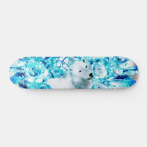 Bear Dreamcatcher Teal Ice Blue Floral Skateboard