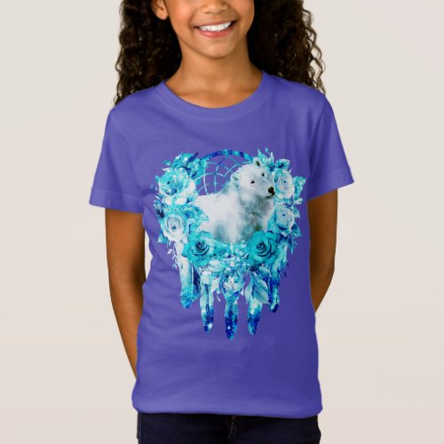 Bear Dreamcatcher Teal Ice Blue Floral T_Shirt