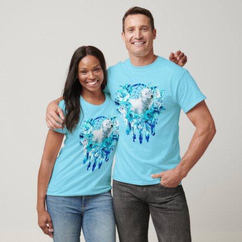 Bear Dreamcatcher Teal Ice Blue Floral T_Shirt