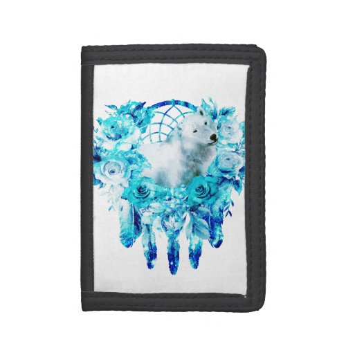 Bear Dreamcatcher Teal Ice Blue Floral Trifold Wallet