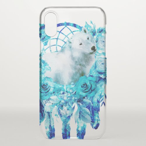 Bear Dreamcatcher Teal Ice Blue Floral iPhone X Case