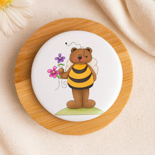 Bear Dressed as Bumblebee with Flowers Button