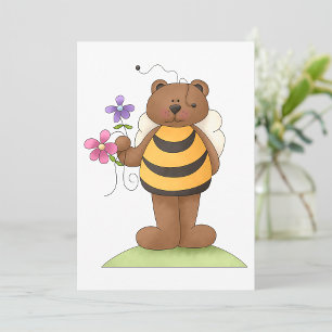 Bear Dressed as Bumblebee with Flowers Invitation