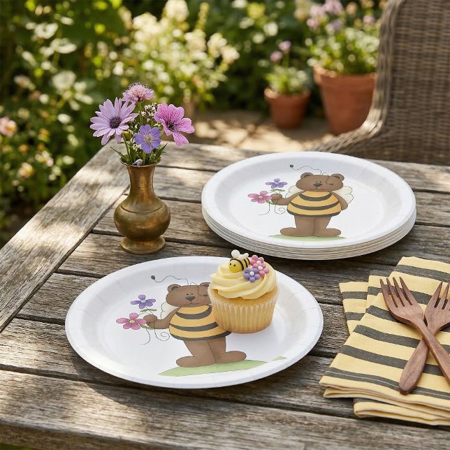 Bear Dressed as Bumblebee with Flowers Paper Plates (Creator Uploaded)