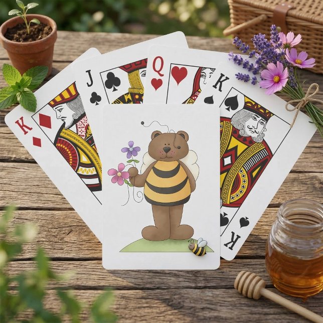Bear Dressed as Bumblebee with Flowers Poker Cards (Creator Uploaded)