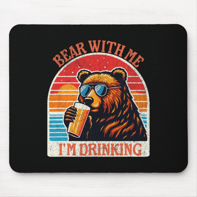 Bear Drinking Beer Outdoor Funny Grizzly Hiking  Mouse Pad (Front)