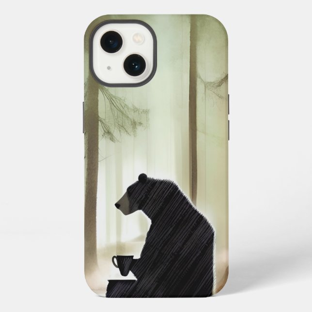 Bear Drinking Coffee in the Woods Iphone Case (Back)