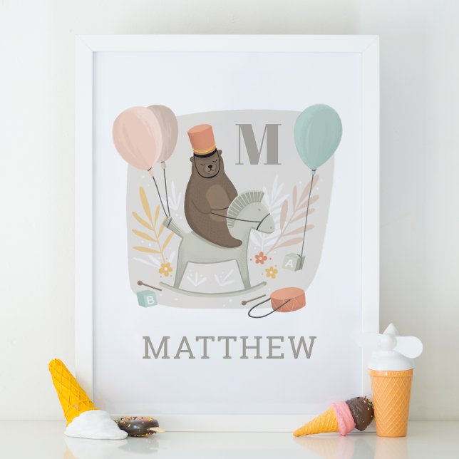 Bear drummer and horse. Baby boy monogram Nursery Poster (Creator Uploaded)