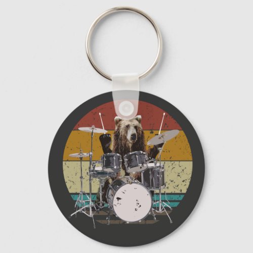 Bear Drummer Playing Drums Basic Button Keychain