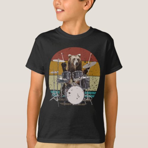 Bear Drummer Playing Drums Boy T_Shirt
