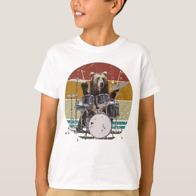 Bear Drummer Playing Drums Boy T-Shirt (Front)