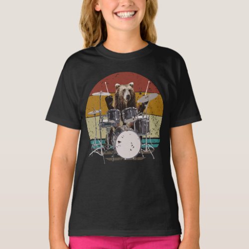 Bear Drummer Playing Drums Girl T_Shirt