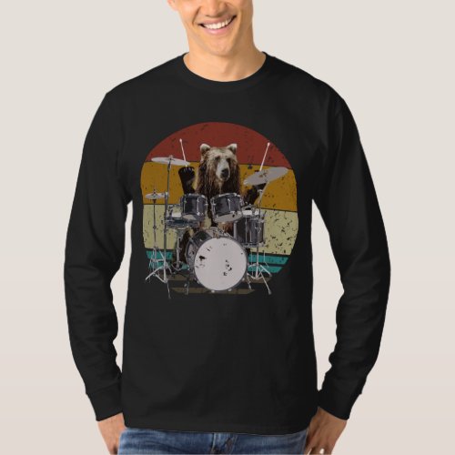 Bear Drummer Playing Drums Men Basic Long Sleeve T_Shirt