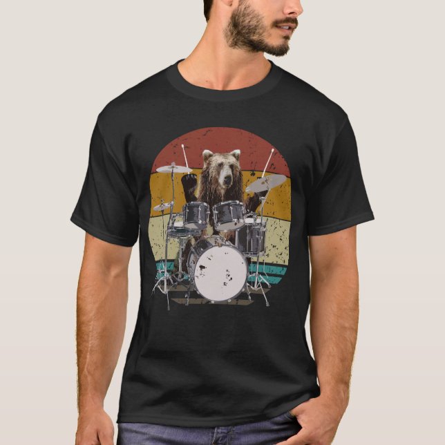 Bear Drummer Playing Drums Men T-Shirt (Front)